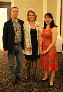 BC Liberal candidate (for Langford-Juan de Fuca) Cathy Noel (center) with her husband Doug Noel and Sooke Mayor Maja Tait. [West Shore Voice News 2017 photo] 