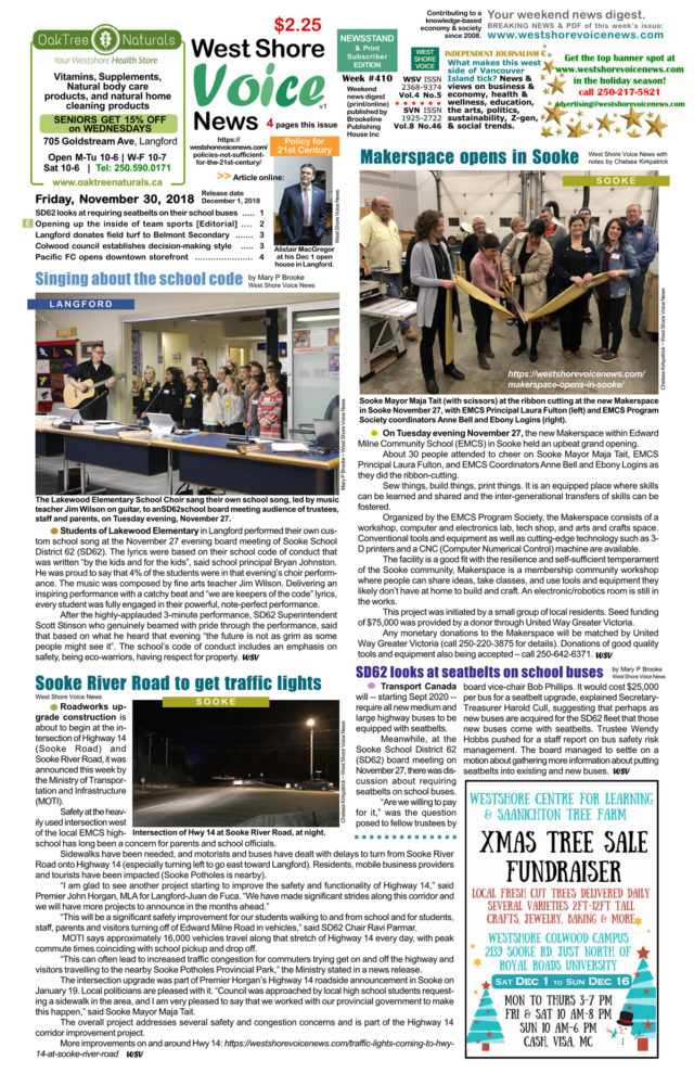 West Shore Voice News, Langford, holiday season