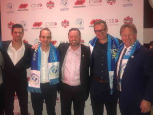 CPL, Mediapro, Langford, Mayor Stew Young, Pacific FC President Josh Simpson