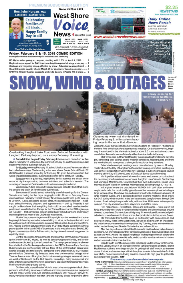 West Shore Voice News, snow days, February 8 & 15