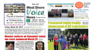 WSV – Measles on Vancouver Island Issue – March 29, 2019 West Shore Voice News, measles, rugby trophy