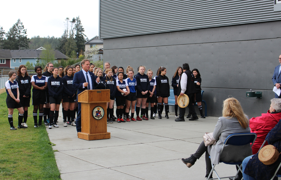 Langford Mayor Stew Young, sports field, Belmont Secondary