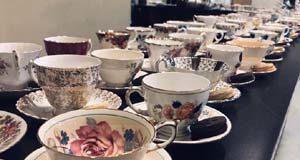 Full house celebrates the life of Martha Moore (1933-2019) tea cups, Sooke Community Hall