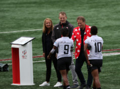 Chair, Mayor & sponsor congratulate Fiji on Challenge Trophy win Rugby Canada, Challenge Trophy, Tim Powers, Stew Young