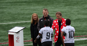 Chair, Mayor & sponsor congratulate Fiji on Challenge Trophy win Rugby Canada, Challenge Trophy, Tim Powers, Stew Young