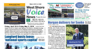 WSV – Horgan delivers for Sooke & Pacific FC Inaugural Success – April 26 & May 3, 2019 West Shore Voice News, cover image, April 26 & May 2019