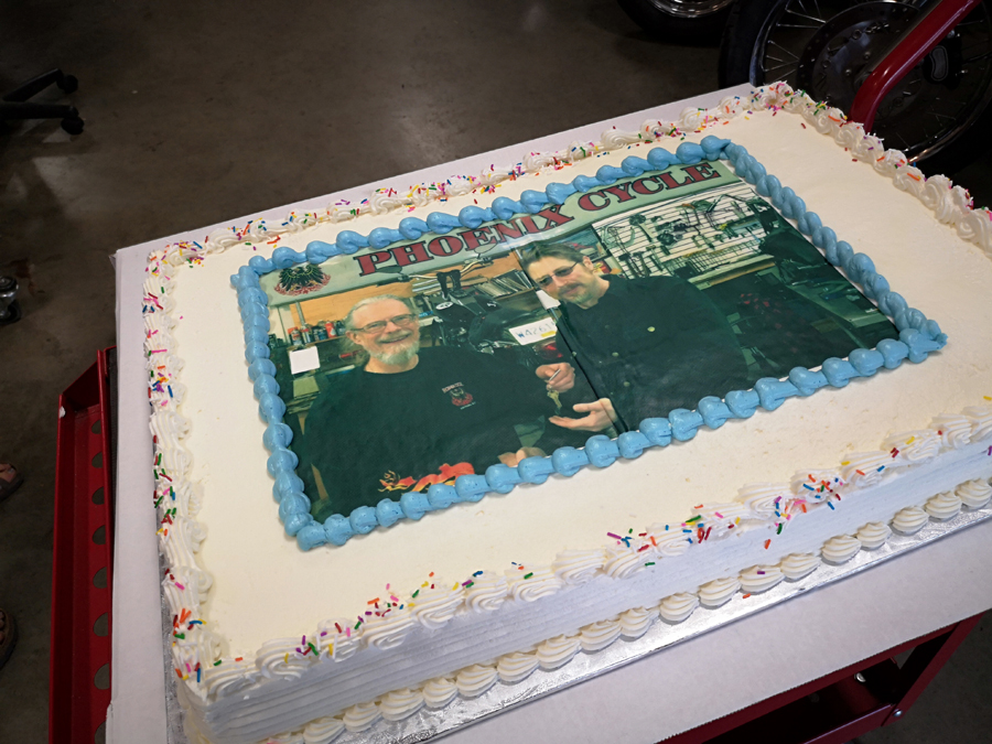 retirement cake, Phoenix Cycle, Duncan's Speed & Cycle