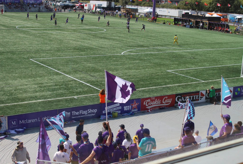 Pacific FC fans with flags, July 13 2019
