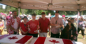Cake and remembrance at Sooke Canada Day 2019 Canada Day Sooke, Premier John Horgan, cutting cake