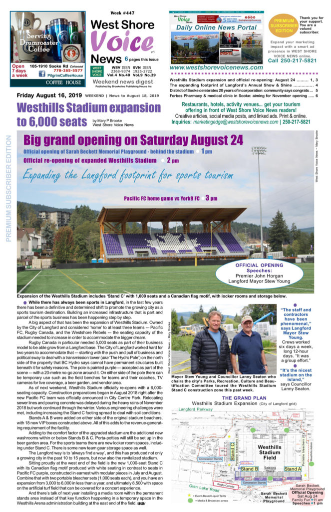 August 16 Weekend Edition, West Shore Voice News, Westhills Stadium expansion