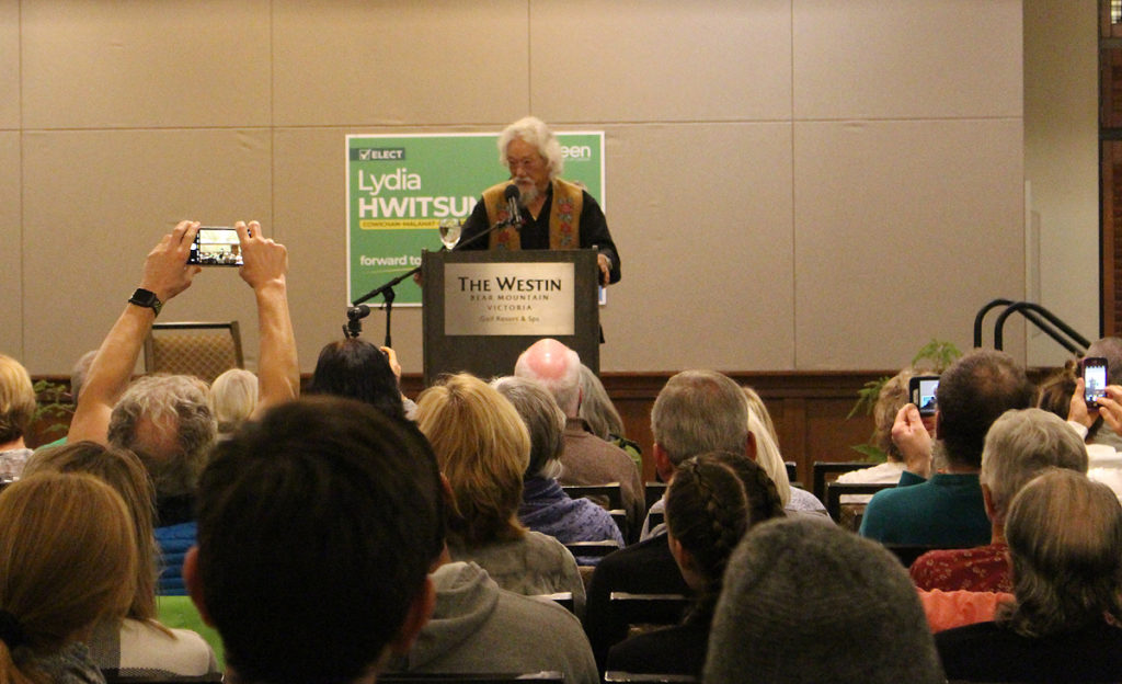 David Suzuki, Green Party support, Langford, October 15 2019