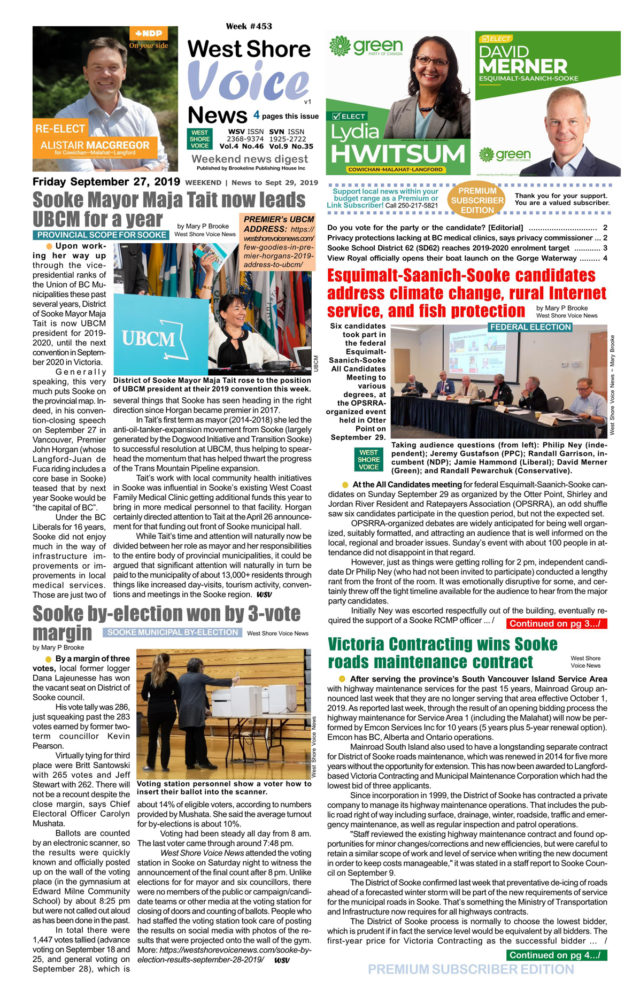 West Shore Voice News, cover, September 27 2019