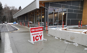 icy parking lot, signage, SEAPARC Leisure Complex