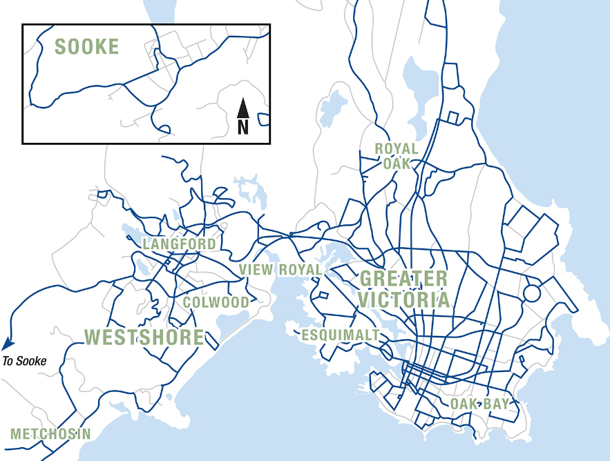 west shore, bus routes, route 50, langford to downtown