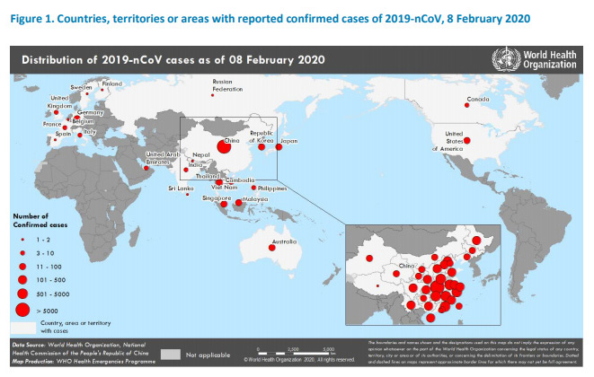 Coronavirus, global map, February 8, 2020