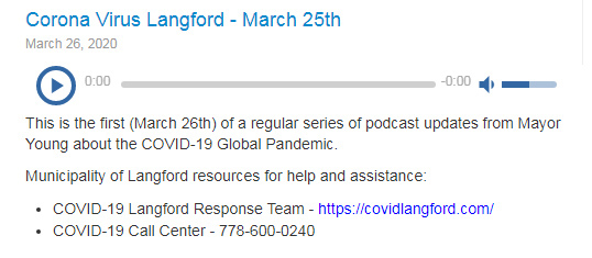 City of Langford podcast about COVID-19, March 25,