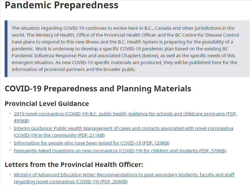 Pandemic Preparedness, BC
