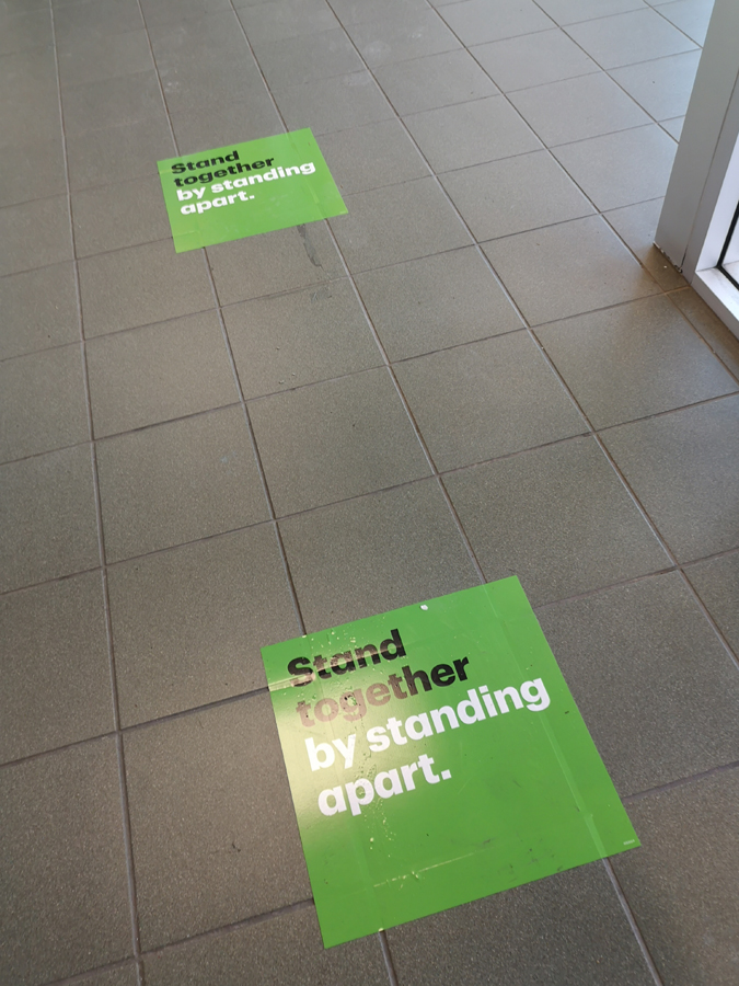 TD Bank, physical distancing, floor signs