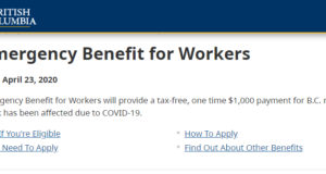 One-time $1,000 benefit to eligible workers in BC as part of COVID-19 support BC Emergency Benefit for Workers