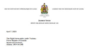 Drop the means-test for federal help during COVID-19, says NDP letter, from Jagmeet Singh, to Prime Minister, COVID-19