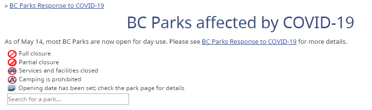 BC Parks affected by COVID-19