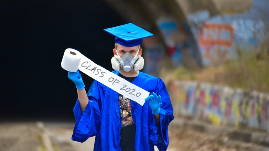 graduation 2020, toilet paper, cap and gown