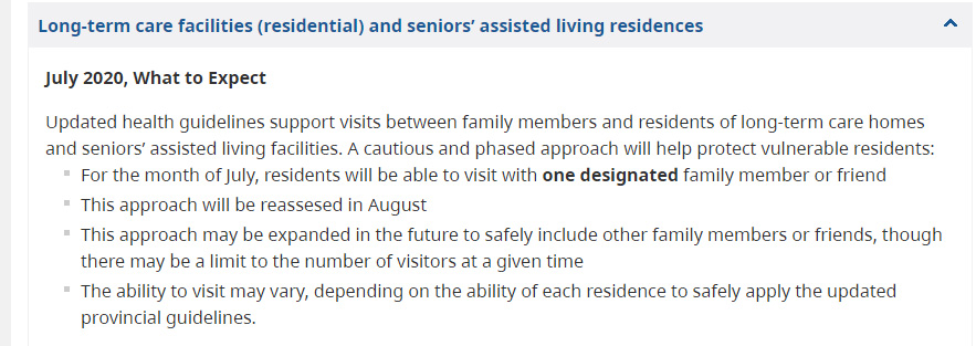 Updated guidelines for long term care visits