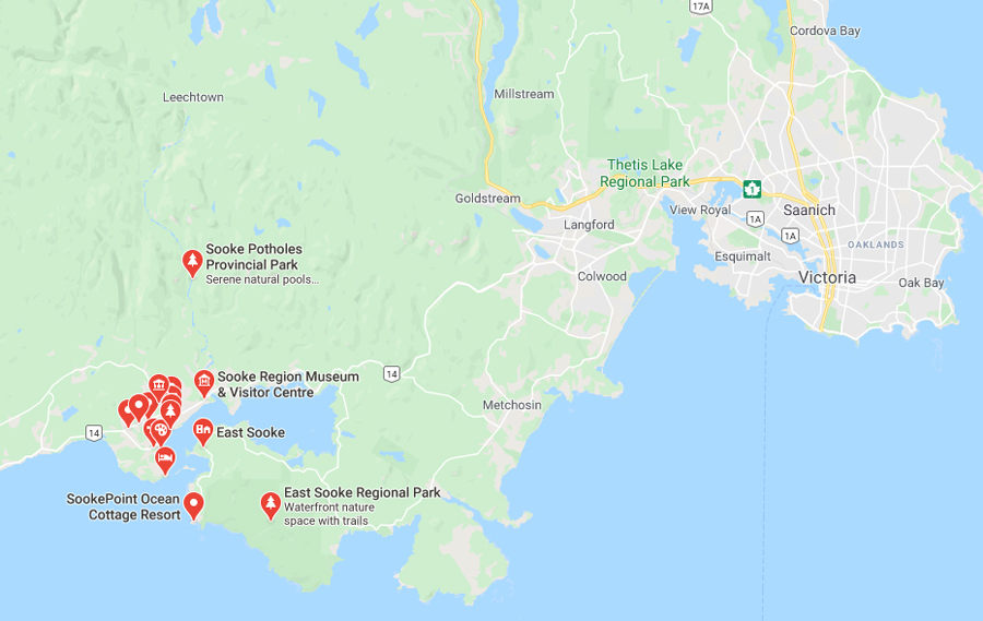 Sooke, map, Greater Victoria