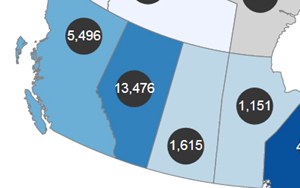 COVID case counts, western Canada, August 29, 2020