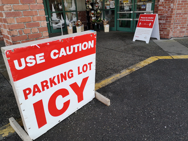 Village Foods, parking lot, icy