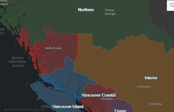 map, COVID, health authorities, BC