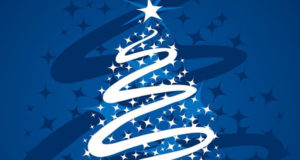 Merry Christmas at the end of a challenging year white xmas tree, blue background