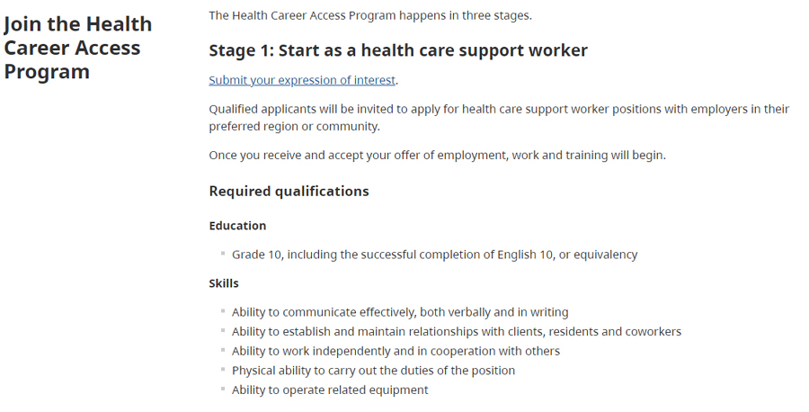 Health Career Access Program, BC Government