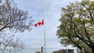 Canadian flag, half mast
