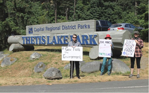 protest, Thetis Lake, OK mine