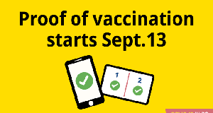 Proof of COVID vaccination starts Sept 13 vaccination, proof