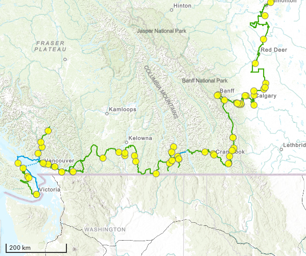 trans canada trail, map, bc