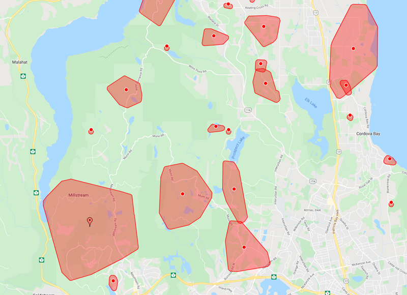 outages, map, south vancouver island