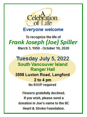 Celebration of Life – July 5, 2022 – for Joe Spiller