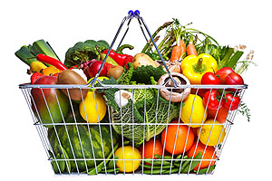 fruits, veggies, basket