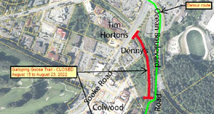 Colwood Traffic: pedestrian & cycling detour on Galloping Goose galloping goose, colwood