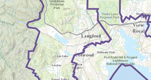 Three provincial electoral areas for west shore langford, boundary map