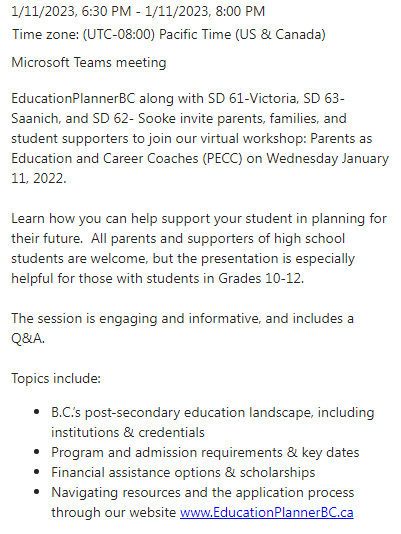 event, bc, education planner