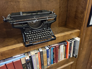 press gallery, typewriter, books