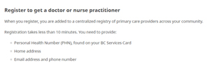 bc connect, health registry