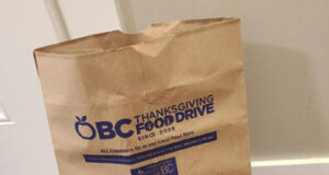 Food banks supported by door to door volunteer pickup donation, food bag, thanksgiving food drive