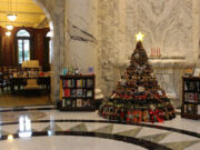BC Legislature Xmas season decor & choirs xmas tree, legislative library