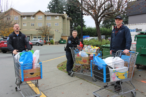 firefighters, carts, food bank, hampers