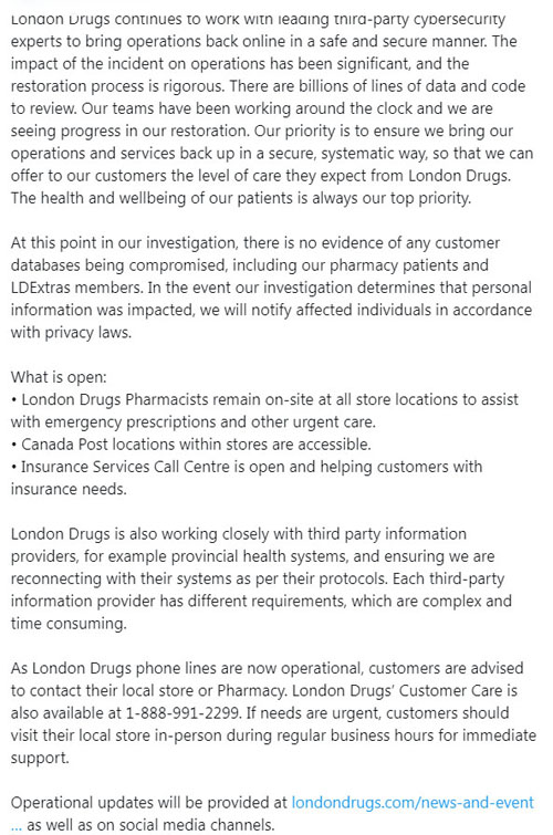 london drugs, cybersecurity, stores closed