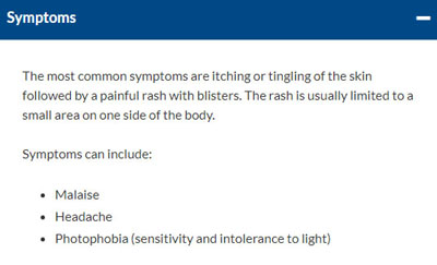 shingles, symptoms, bc cdc